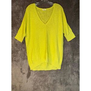 Eileen Fisher V-Neck Linen Blend Knit Short Sleeve Top Large Lagenlook #757